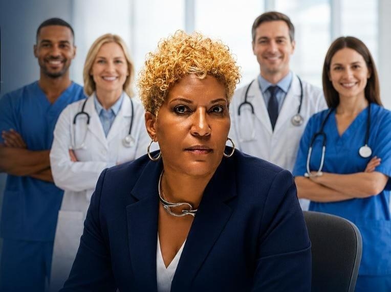 Healthcare professionals collaborating in a modern medical setting